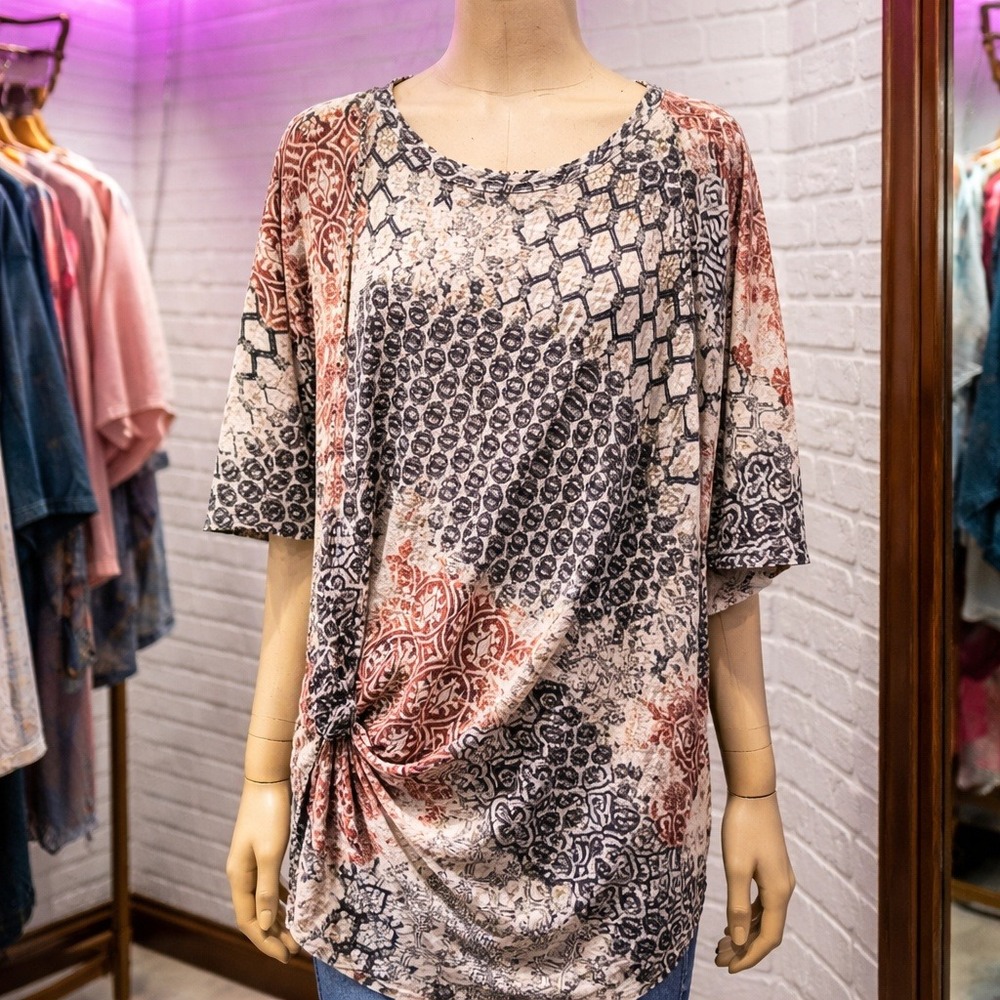 Biya Johnny Was M Womens Geometric Medallion Side Angle Asymmetric Tunic‎ Top